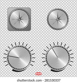 set of black white metal buttons isolated on dark background. vector illustration