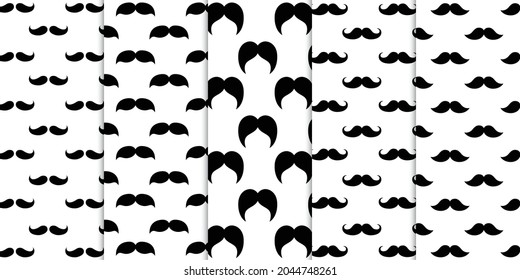 A set of black and white minimalist gentlemen mustaches seamless pattern