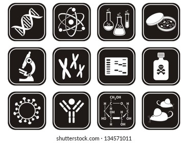 set of black and white molecular biology science icons