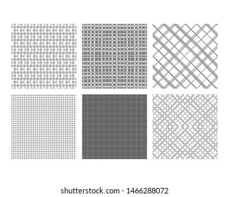 Set of black and white monochrome geometric patterns. 6 elements for an infinite backdrop. Abstract background, seamless vector pattern.