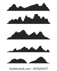 Set of black and white mountain silhouettes.Background border of rocky mountains.