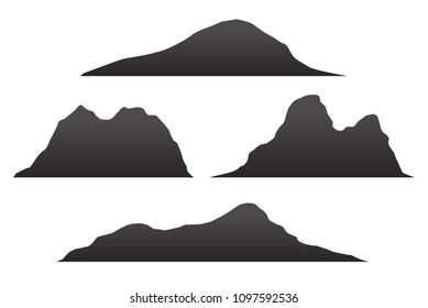Set of black and white mountain silhouettes.Background border of rocky mountains.
