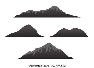 Set of black and white mountain silhouettes.Background border of rocky mountains.