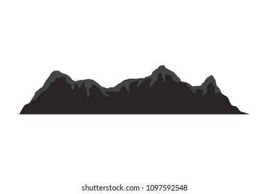 Set of black and white mountain silhouettes.Background border of rocky mountains.