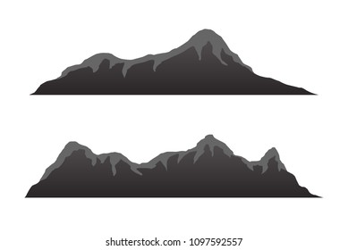 Set of black and white mountain silhouettes.Background border of rocky mountains.