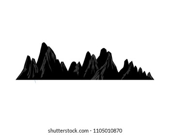 Set of black and white mountain silhouettes.Background border of rocky mountains.