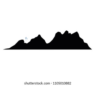 Set of black and white mountain silhouettes.Background border of rocky mountains.