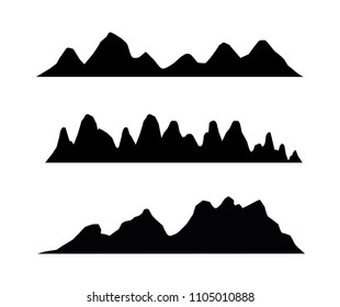 Set of black and white mountain silhouettes.Background border of rocky mountains.