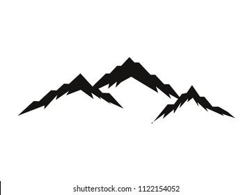 Set of black and white mountain silhouettes.Background border of rocky mountains.