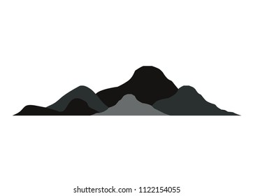 Set of black and white mountain silhouettes.Background border of rocky mountains.