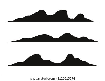 Set of black and white mountain silhouettes.Background border of rocky mountains.