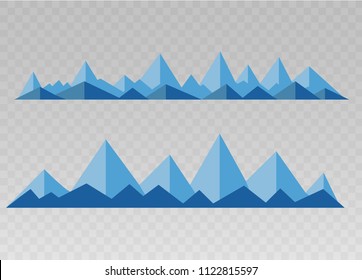 Set of black and white mountain silhouettes.Background border of rocky mountains.