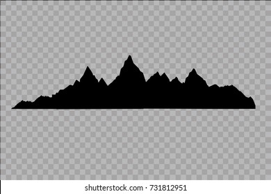 Set of black and white mountain silhouettes.Background border of rocky mountains.Vector illustration on the transparent background.