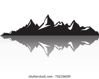 Set of black and white mountain silhouettes.Background border of rocky mountains.Vector illustration on the transparent background.