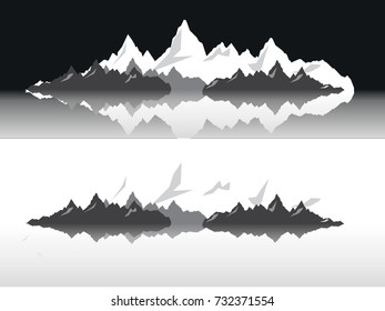 Set of black and white mountain silhouettes.Background border of rocky mountains.Vector illustration 
