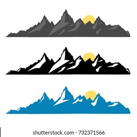 Set of black and white mountain silhouettes.Background border of rocky mountains.Vector illustration 