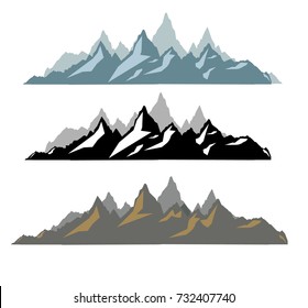 Set of black and white mountain silhouettes.Background border of rocky mountains.Vector illustration on the transparent background.