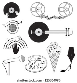 Set of black and white music icons.