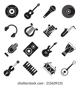 Set of black and white musical instruments