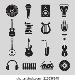 Set of black and white musical instruments