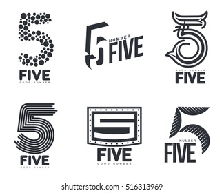 Set Black White Number Five Logo Stock Vector (Royalty Free) 516313969 ...