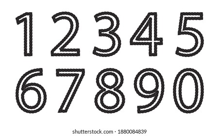 Set of black and white number made from rope Isolated on white background. Vector Illustration EPS10