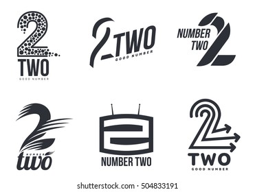 Set of black and white number three logo templates, vector illustrations isolated on white background. Black and white graphic number three logo templates - technical, abstract, dynamic