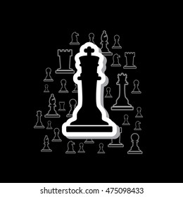 set of black and white outline chess pieces in cloud on dark background eps10