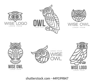 Set of black and white owl logo templates. Vector illustration isolated on white background. Great owl logo templates for companies, schools and colleges