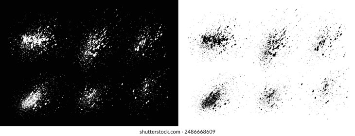 Set of black and white paint ink brush stroke bleeding vector background