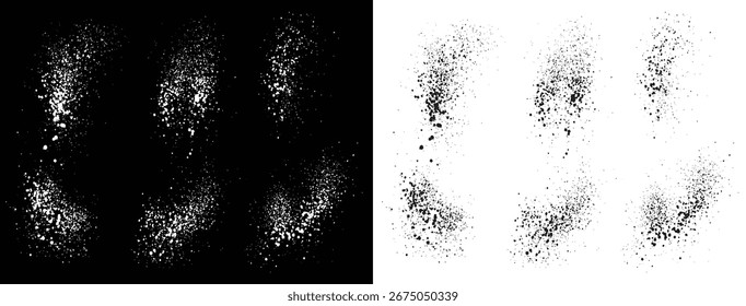 Set of black and white paint ink brush stroke drop blood splatter vector element. Handmade black and white vector paint ink different grunge texture brush stroke blood paint ink splatter background