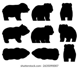 A set of black and white Panda silhouettes. The Panda are all different sizes and are arranged in a row
