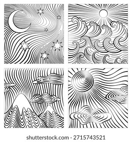  Definir padrões preto e branco imagens op art style.Nature's elementos.