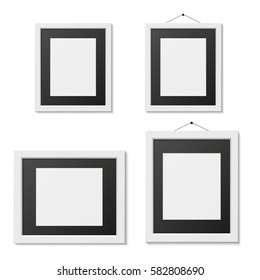 Set of black and white picture frame template, isolated, vector illustration