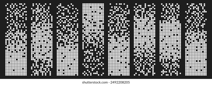 Set of black and white pixel backgrounds. Scattered dotted pattern. Vector illustration.