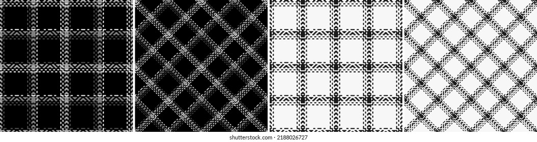 Establece un patrón impecable en blanco y negro. Moda moderna, recta y oblicua textura de arenque en jaula. Gráficos vectoriales de impresión en telas, camisas, textiles, cortinas.