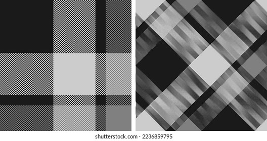 Establece un patrón impecable en blanco y negro. Moda moderna, recta y oblicua textura de arenque en jaula. Gráficos vectoriales de impresión en telas, camisas, textiles, cortinas.