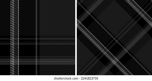 Establece un patrón impecable en blanco y negro. Moda moderna, diseño recto y tapicería de jaulas oblicuas. Gráficos vectoriales de impresión en telas, camisas, textiles, cortinas.