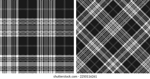 Establece un patrón impecable en blanco y negro. Moda moderna, recta y oblicua textura de arenque en jaula. Gráficos vectoriales de impresión en telas, camisas, textiles, cortinas.