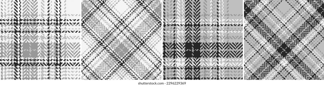Establece un patrón impecable en blanco y negro. Moderna moda textura de arenisca recta y oblicua en jaula. Gráficos vectoriales de impresión en telas, camisas, textiles, cortinas.