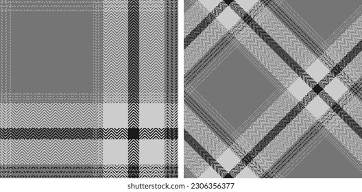 Set black and white plaid seamless pattern. Modern fashion straight and oblique cage herringbone texture. Vector graphics of printing on fabrics, shirts, textiles, curtains.