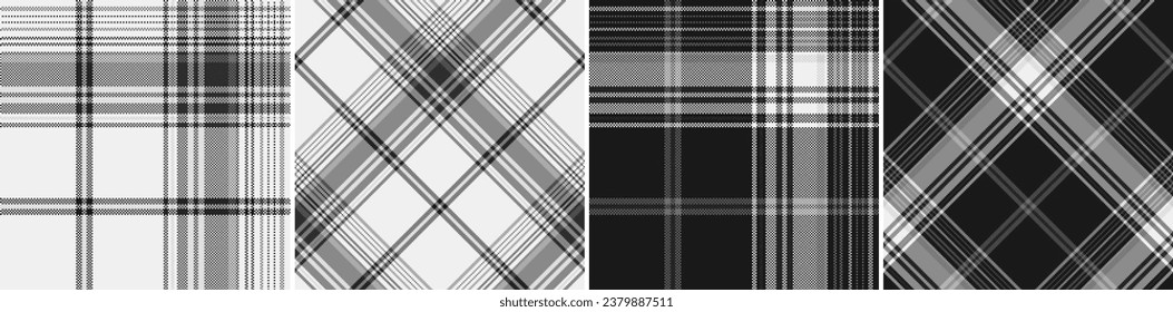 Ponga negro con un patrón vectorial impecable. Textura de píxeles de jaula recta y oblicua. Antecedentes escoceses. Impresión en camisas, textiles, cortinas y otros de tela. 