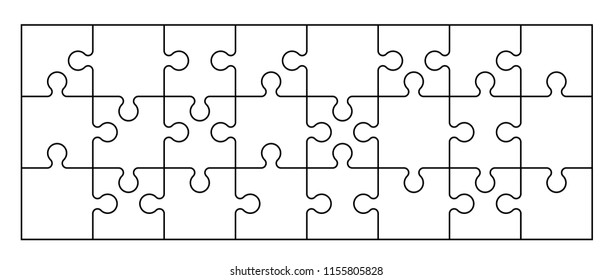 Set of black and white puzzle pieces isolated on white background. Vector illustration