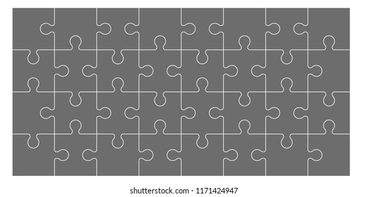 Set of black and white puzzle pieces isolated on white background. Vector illustration