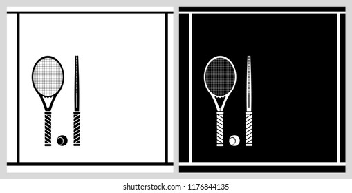 Set of black and white rackets front and side views 