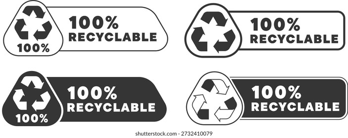 Conjunto de etiquetas reciclables en blanco y negro que muestran diferentes Formas y diseños para el reciclaje