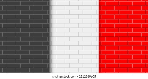 Set of black, white and red brick wall background. Subway tile seamless pattern. Ceramic kitchen backsplash or bathroom floor texture. Interior or exterior surface design. Vector flat illustration