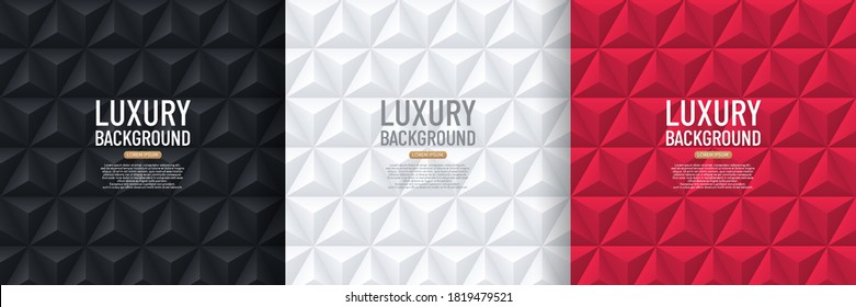 Set of black, white and red pyramid 3D pattern background. Abstract geometric 
texture design. Vector illustration