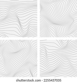 Set black and white relief background with optical illusion of distortion. Wavy mesh abstract pattern texture. Vector graphic design.