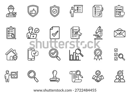 Set of black and white representing assurance and inspection processes checklist clipboard